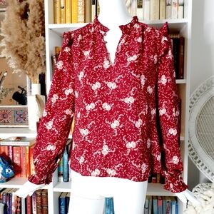 Rachel‎ Parcell Red Floral Tie Neck Shirt P2869